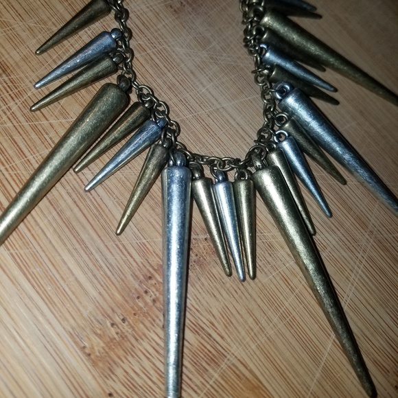 Rustic Spike Two Tone Necklace - Picture 3 of 4